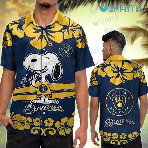 Milwaukee Brewers Hawaiian Shirt Snoopy Smile Surfboard Brewers Gift