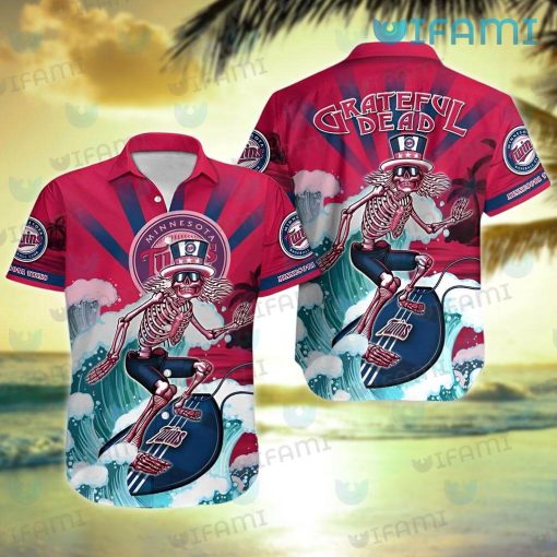 Minnesota Twins Hawaiian Shirt Grateful Dead Skeleton Surfing MN Twins Gift