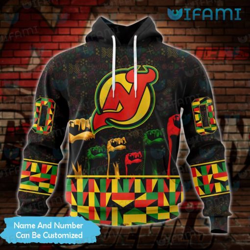 NJ Devils Hoodie 3D Black History Month Hands Custom New Jersey Devils Gift