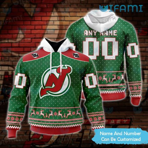 NJ Devils Hoodie 3D Christmas Dot Pattern Custom New Jersey Devils Gift