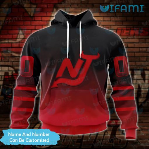 NJ Devils Hoodie 3D Retro Gradient Design Custom New Jersey Devils Gift