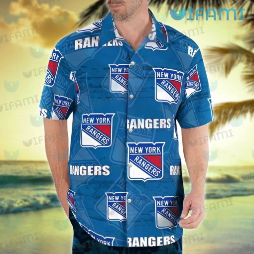 NY Rangers Hawaiian Shirt Logo Pattern New York Rangers Gift