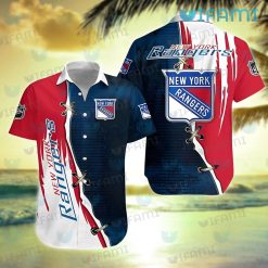 NY Rangers Hawaiian Shirt Stitches Grunge Pattern New York Rangers Gift