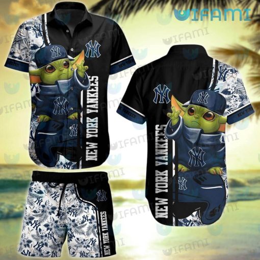 NY Yankees Hawaiian Shirt Baby Yoda Wearing Hat New York Yankees Gift