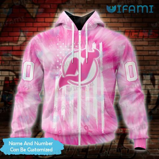 New Jersey Devils Hoodie 3D Pink Tie Dye Breast Cancer Custom Jersey Devils Gift