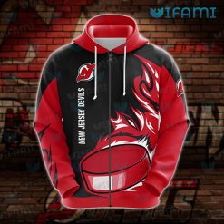 New Jersey Devils Hoodie 3D Puck On Firing Jersey Devils Zip Up