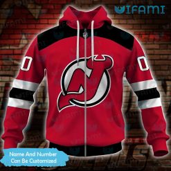 New Jersey Devils Zip Up Hoodie 3D Big Logo Custom Jersey Devils Gift