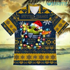 Notre Dame Hawaiian Shirt Baby Yoda Lights Christmas Pattern Notre Dame Present