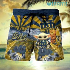 Notre Dame Hawaiian Shirt Baby Yoda Tiki Mask Notre Dame Short