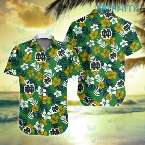 Notre Dame Hawaiian Shirt Hibiscus Palm Leaf Notre Dame Gift