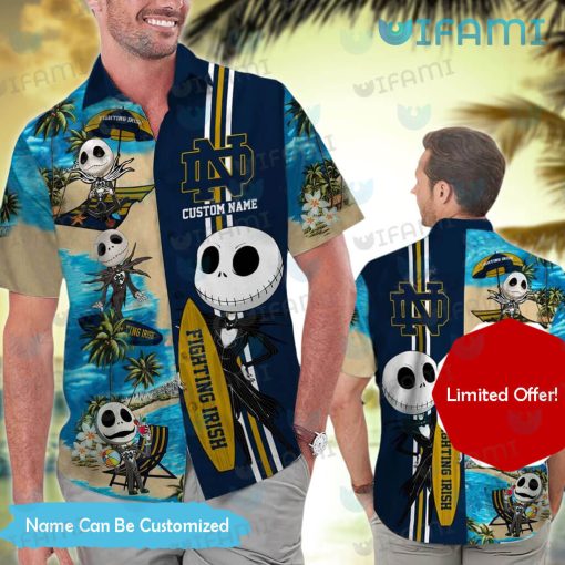 Notre Dame Hawaiian Shirt Jack Skellington Surfing Custom Notre Dame Gift