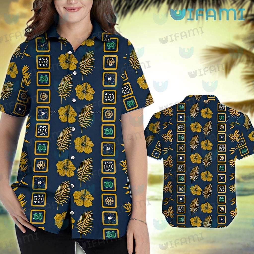 Notre Dame Hawaiian Shirt Big Logo Notre Dame Gift - Personalized Gifts:  Family, Sports, Occasions, Trending