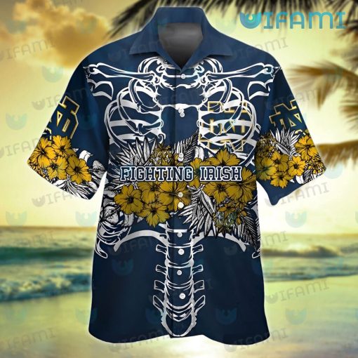 Notre Dame Hawaiian Shirt Ribcage Tropical Flower Notre Dame Gift