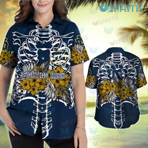 Notre Dame Hawaiian Shirt Ribcage Tropical Flower Notre Dame Gift