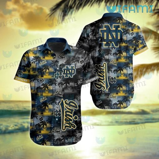 Notre Dame Hawaiian Shirt Sunset Dark Coconut Tree Notre Dame Gift