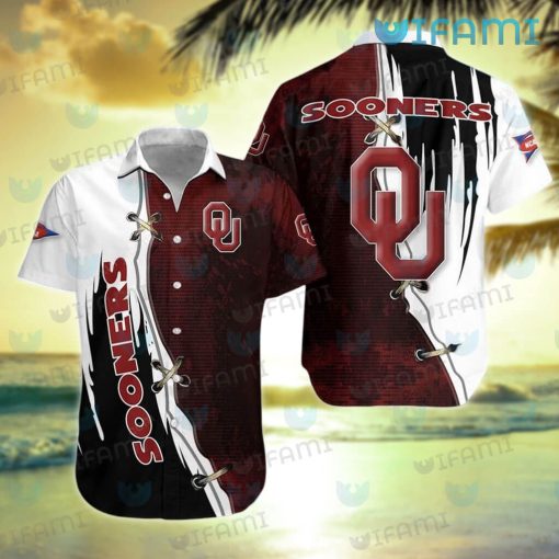 OU Hawaiian Shirt Stitches Grunge Pattern Oklahoma Sooners Gift