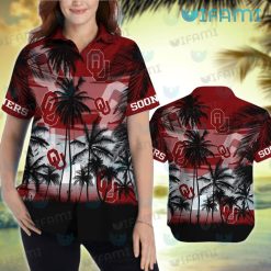 OU Hawaiian Shirt Sunset Coconut Tree Oklahoma Sooners Present Women