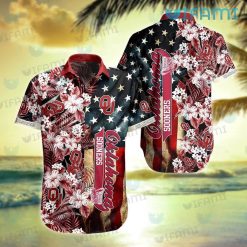 OU Hawaiian Shirt USA Flag Tropical Flower Oklahoma Sooners Gift