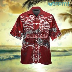 Oklahoma Sooners Hawaiian Shirt Ribcage Tropical Flower OU Sooners Gift