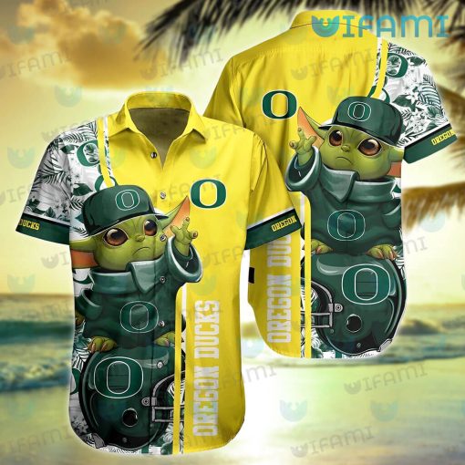 Oregon Ducks Hawaiian Shirt Baby Yoda Flower Pattern Oregon Ducks Gift