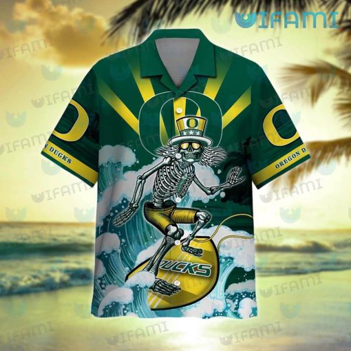 Oregon Ducks Hawaiian Shirt Grateful Dead Skeleton Surfing Oregon Ducks Gift