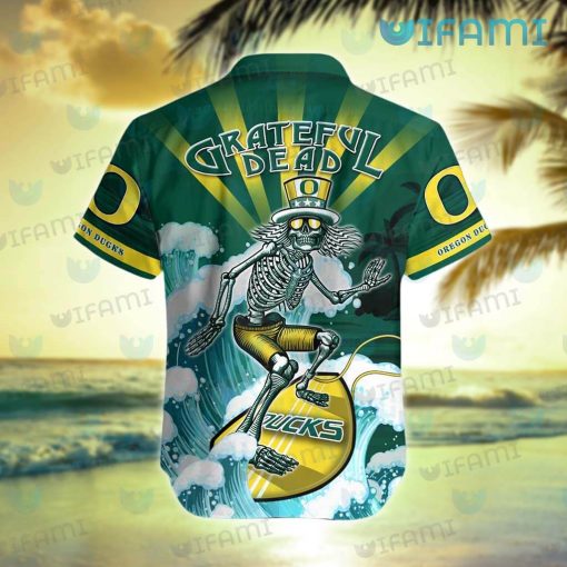 Oregon Ducks Hawaiian Shirt Grateful Dead Skeleton Surfing Oregon Ducks Gift