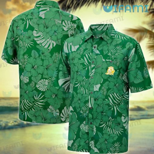 Oregon Ducks Hawaiian Shirt Green Hibiscus Tropical Leaves Oregon Ducks Gift