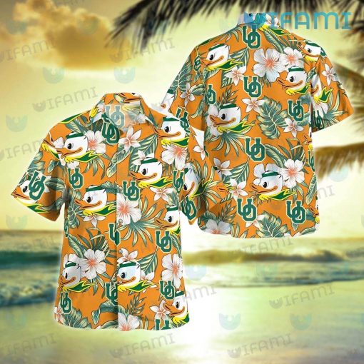 Oregon Ducks Hawaiian Shirt Hibiscus Tropical Leaves Oregon Ducks Gift