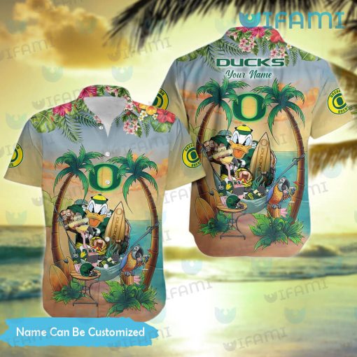 Oregon Ducks Hawaiian Shirt Mascot Flamingo Parrot Custom Oregon Ducks Gift