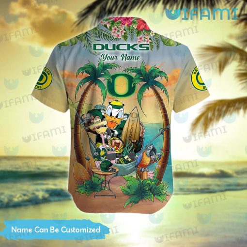 Oregon Ducks Hawaiian Shirt Mascot Flamingo Parrot Custom Oregon Ducks Gift