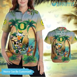 Oregon Ducks Hawaiian Shirt Mascot Flamingo Parrot Custom Oregon Ducks Present Women