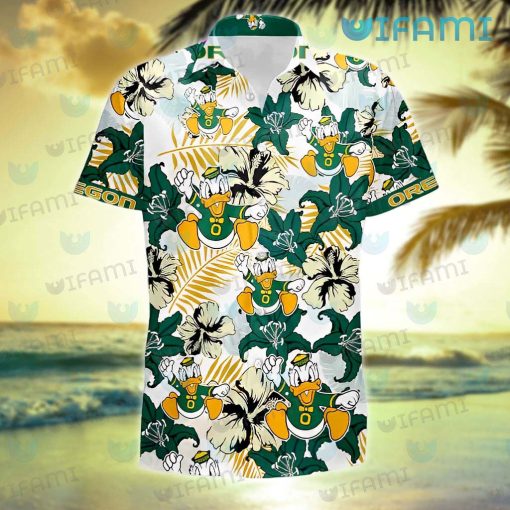 Oregon Ducks Hawaiian Shirt Mascot Hibiscus Palm Leaf Oregon Ducks Gift