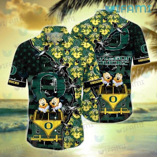 Oregon Ducks Hawaiian Shirt Mickey Minnie Coconut Tree Oregon Ducks Gift