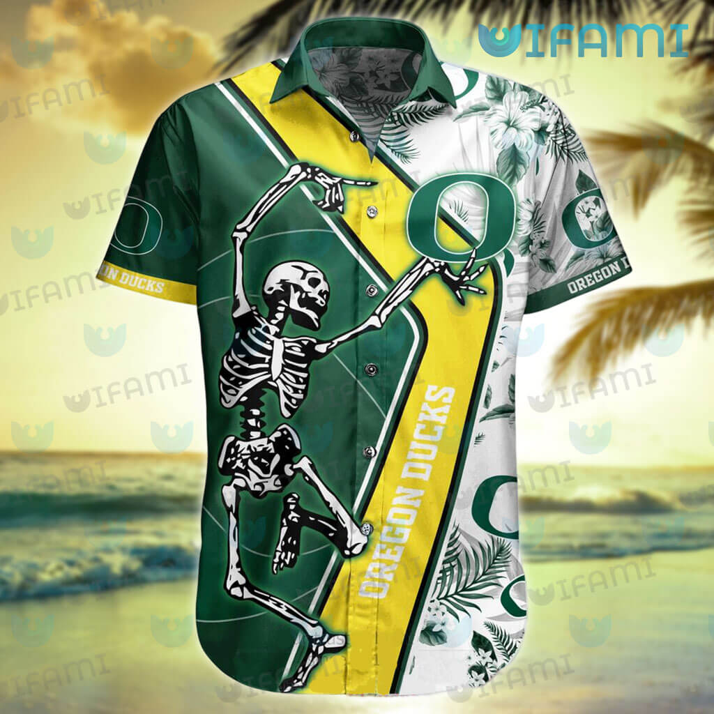 Oregon Ducks Hawaiian Shirt Grateful Dead Skeleton Surfing Oregon