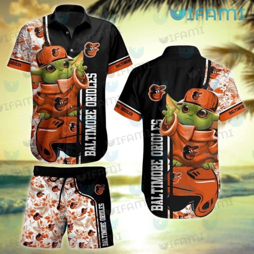 Orioles Hawaiian Shirt Baby Yoda Tropical Flower Baltimore Orioles Gift