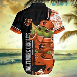Orioles Hawaiian Shirt Baby Yoda Tropical Flower Baltimore Orioles Present Back
