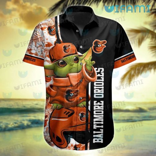 Orioles Hawaiian Shirt Baby Yoda Tropical Flower Baltimore Orioles Gift