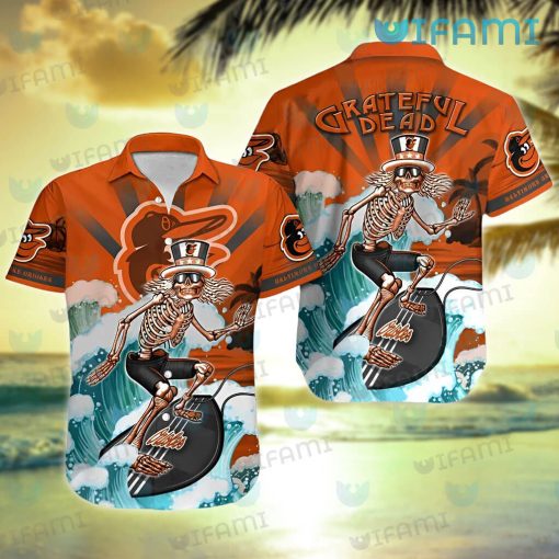 Orioles Hawaiian Shirt Grateful Dead Skeleton Surfing Baltimore Orioles Gift