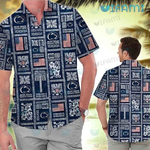 Penn State Hawaiian Shirt USA Flag Tapa Design Penn State Gift