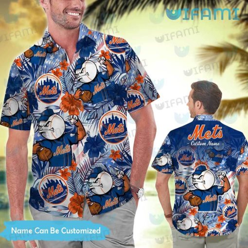 Personalized Mets Hawaiian Shirt Mascot Palm Leaves New York Mets Gift