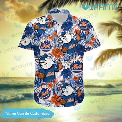 Personalized Mets Hawaiian Shirt Mascot Palm Leaves New York Mets Gift