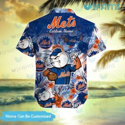 Personalized Mets Hawaiian Shirt Mascot Palm Leaves New York Mets Present Front