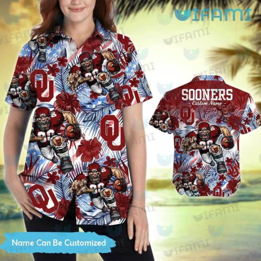 Personalized OU Hawaiian Shirt Mascot Tropical Flower Oklahoma Sooners Gift