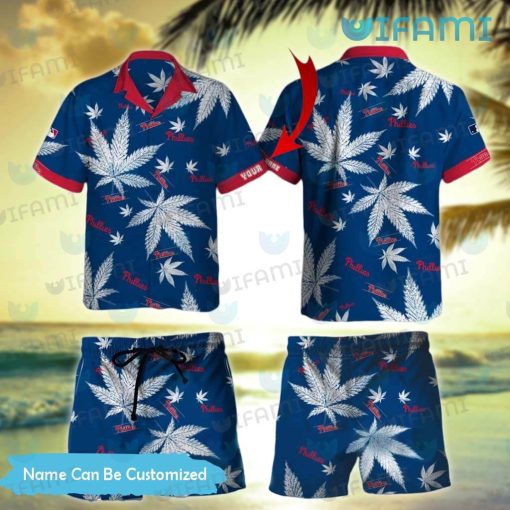 Phillies Hawaiian Shirt Cannabis Leaf Pattern Peronalized Philadelphia Phillies Gift