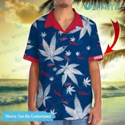 Phillies Hawaiian Shirt Cannabis Leaf Pattern Peronalized Philadelphia Phillies Gift 2
