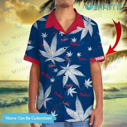 Phillies Hawaiian Shirt Cannabis Leaf Pattern Peronalized Philadelphia Phillies Gift