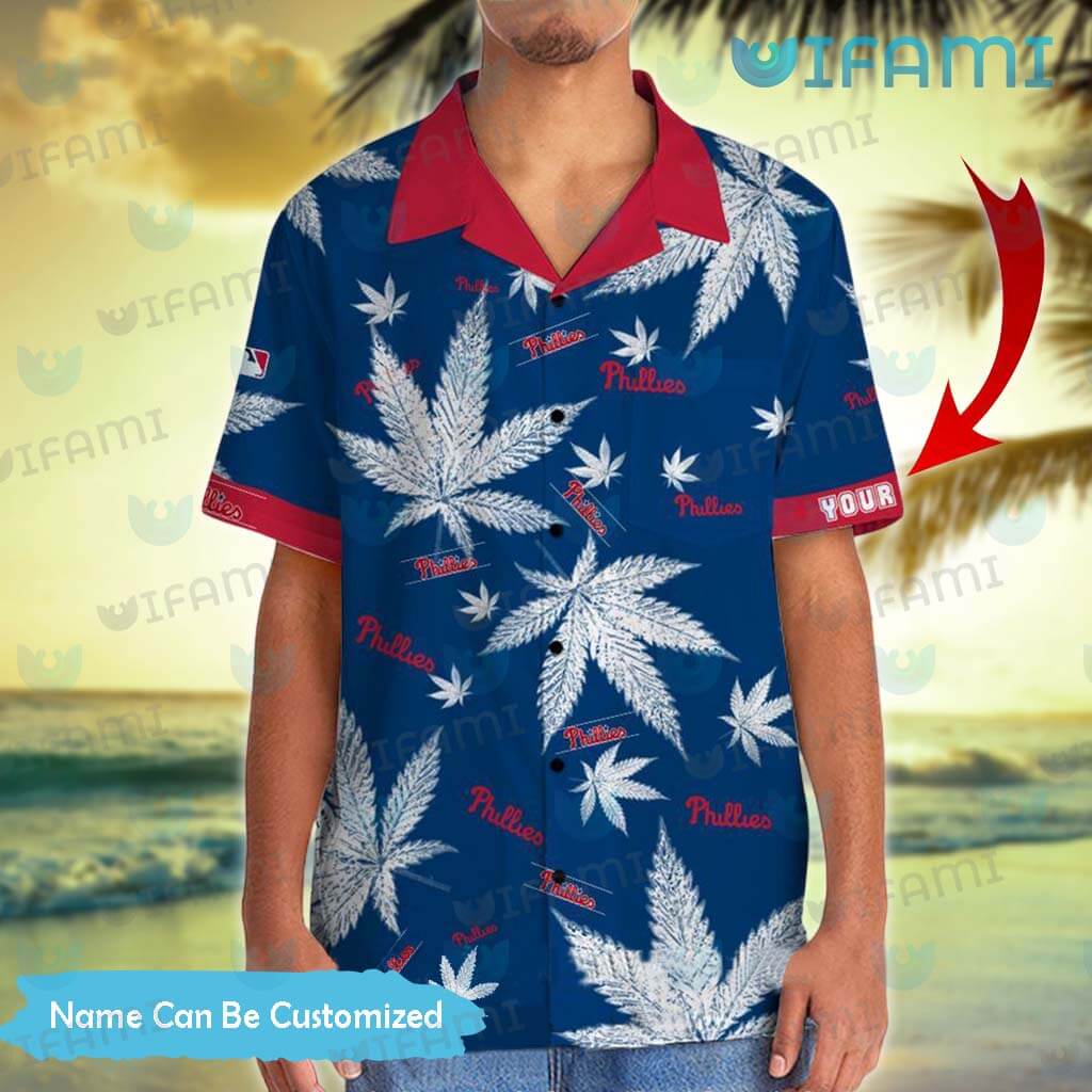 Phillies Hawaiian Shirt Cannabis Leaf Pattern Peronalized Philadelphia  Phillies Gift - Personalized Gifts: Family, Sports, Occasions, Trending