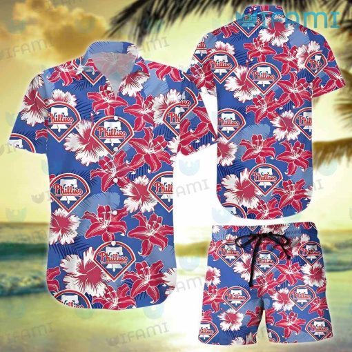 Phillies Hawaiian Shirt Lily Hibiscus Palm Leaves Philadelphia Phillies Gift