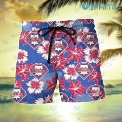 Phillies Hawaiian Shirt Lily Hibiscus Palm Leaves Philadelphia Phillies Short