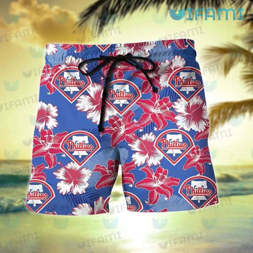 Phillies Hawaiian Shirt Lily Hibiscus Palm Leaves Philadelphia Phillies Gift